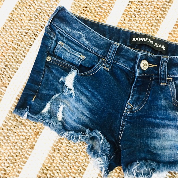 Express distressed denim jean shorts cutt off style 2 summer patriotic - Picture 3 of 7
